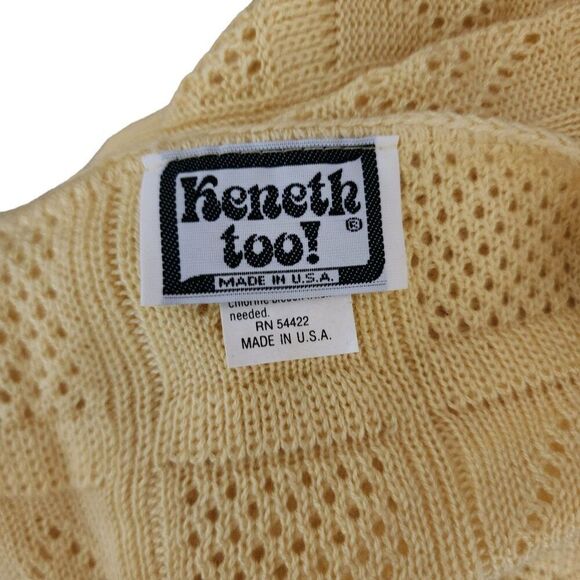 Vintage 80s Short Sleeve Pullover Sweater Womens Size L Yellow Open Knit NEW - Picture 5 of 6